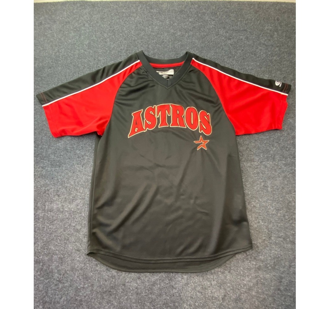 Houston Astros MLB True Fan Jersey Youth Large 10-12 Black Red V-Neck Mesh Shirt